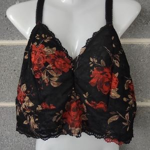 Torrid Curve Black Red Roses Sheer Floral Lace Bralette Plus Size 1 Gothic Pinup